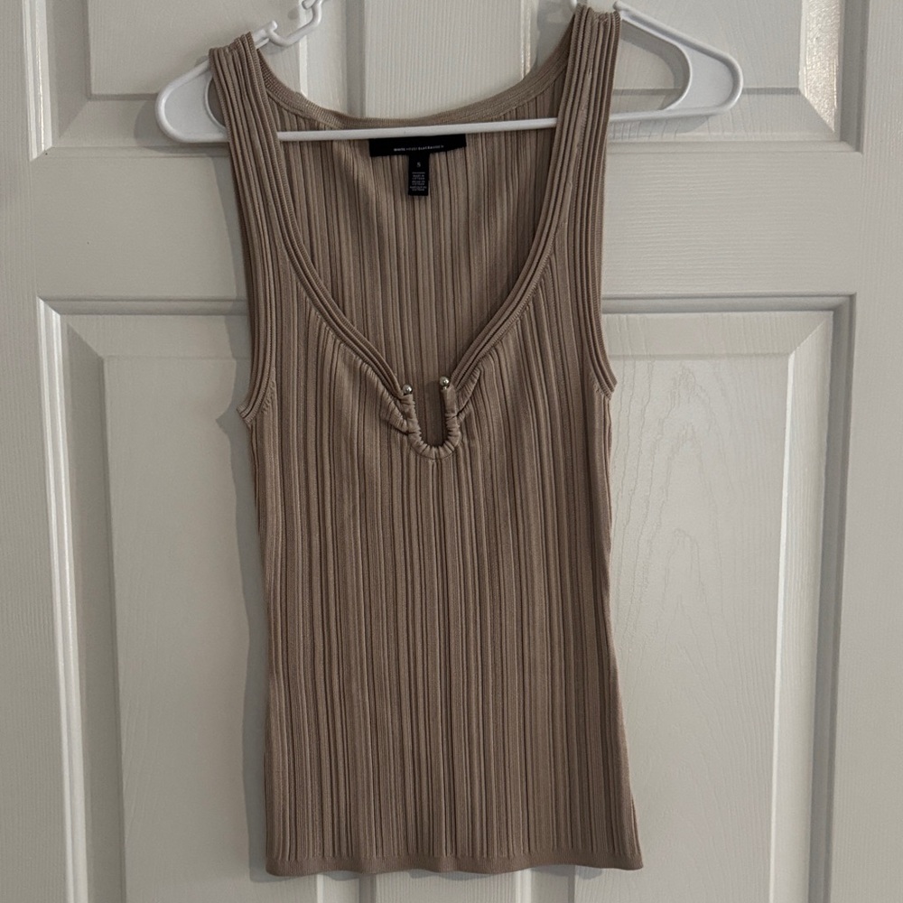 White House Black Market Ribbed Tank in Taupe with Metal Accent